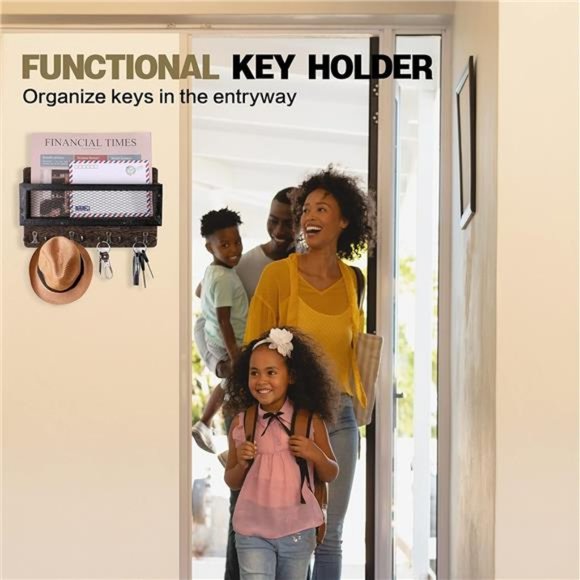 Mail and Key Holder for Wall Decorative, Wooden Wall Key Rack Organizer - Picture 7 of 8